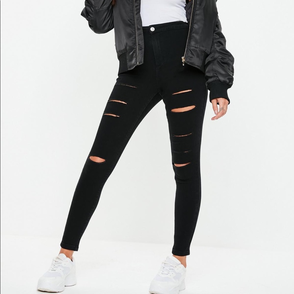 Missguided black ripped high waisted skinny jeans